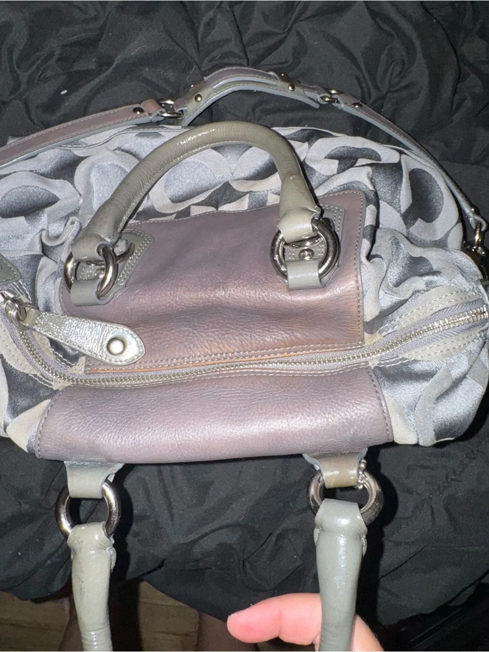 Coach Jacquard Signature Satchel in Gray and Taupe Leather